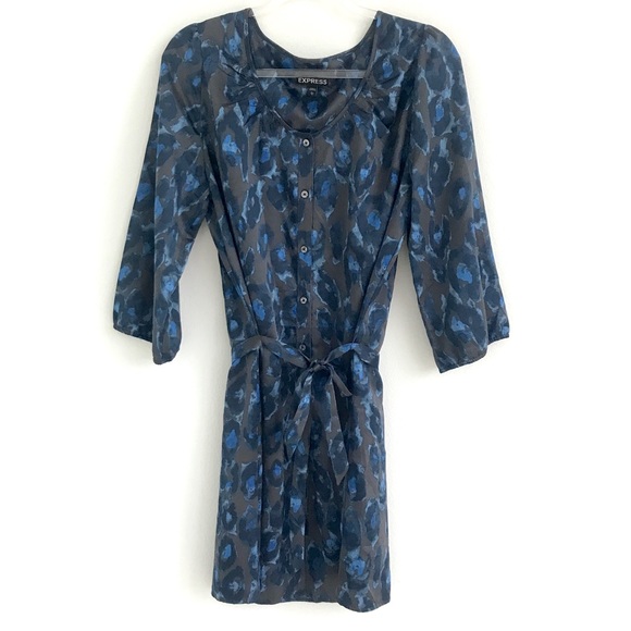 Express blue gray tie waist dress